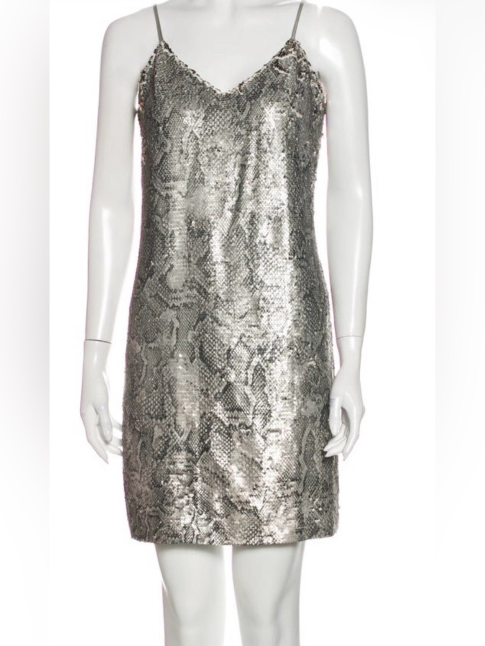 CUPCAKES AND CASHMERE METALLIC SNAKE PRINT SEQUIN SLIP DRESS SM